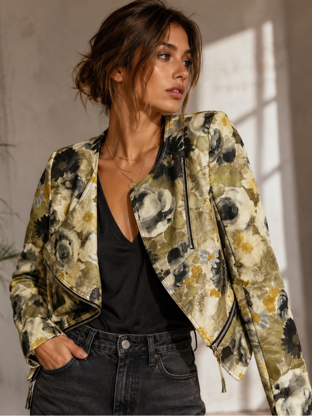 TOV Los Angeles Floral Faux Leather Moto Jacket Size 38 Statement Biker Jacket